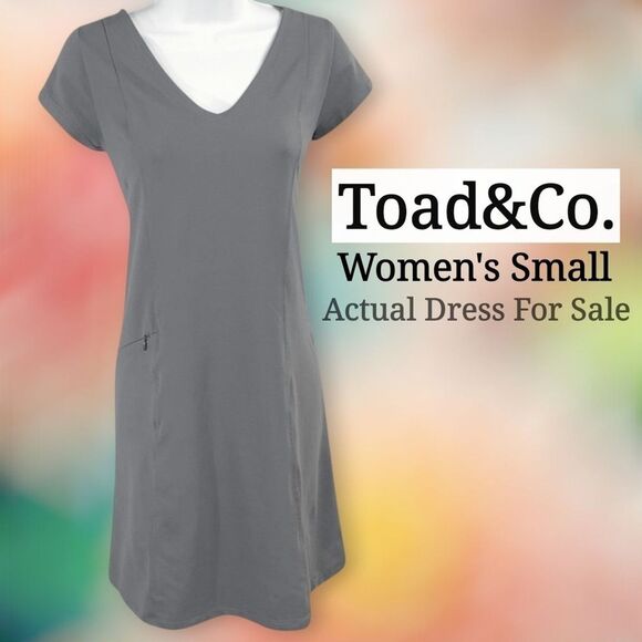 Toad & Co Tech Tomboy Dress Women's Small Gray Short Cap Sleeve Knee Length EUC - Picture 1 of 8